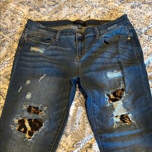 Judy Blue Dark Blue Skinny Jeans with Leopard Patch